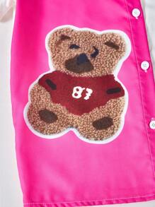 SHEIN Mädchen Tweens Slogan Cartoon Bär Kurzarm Hemd mit Knopfleiste - Pink - Übersicht 8