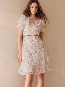 MOTF APPLIQUES RUFFLE HEM DRESS - Apricot - View 6