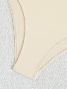 Swim Shayni 3 件套新款夏季纯色女士圆领短袖前拉链上衣、中长裤和抽绳腰沙滩裙保守度假布基尼套装 - 杏色 - 查看 5