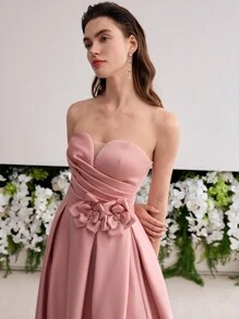 MOTF PREMIUM SUKIENKA TUBA Z PLISOWANYMI KWIATAMI STEREO - Różowy - Zobacz 3