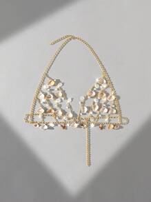 SHEIN Swim 1pc Women's Beach Seashell Decorative Sexy Halter Cover Up Body Chain For Springbreak - Gold - View 2