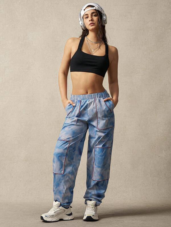 VARSITIE Mid-Waist Cargo Pocket Tie-Dye Print Loose Harem Pants