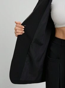 SHEIN Tall Old Money 超大西装外套连衣裙 冬季服装 圣诞节 - 黑色 - 查看 8