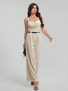 SHEIN Tall Casual Commuting Solid Color Jumpsuit With Belt - Apricot - View 6