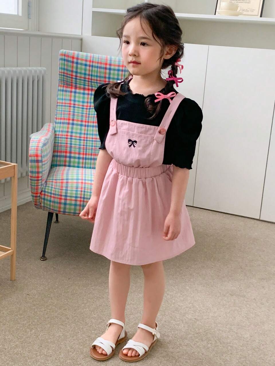 2pcs/Set Young Girl Casual Simplistic Top And Dress Outfit