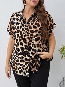 SHEIN Clasi Chemise décontractée avec imprimé léopard grande taille, mode pour le port quotidien