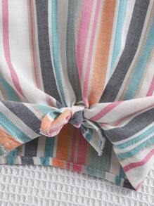 SHEIN Leap Crew Baby Girl Cute Colorful Striped Short Sleeve Top, Versatile For Summer - Multicolor - View 4