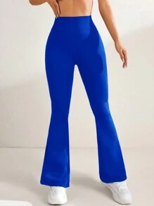 Women High Waist Flare Leg Solid Color Casual Fitness Yoga Pants