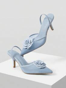 MOTF PREMIUM Spitze Zehen Blumen Detail High Heels, Frühjahrsschuhe, Frühjahrs Party Ostern Ball Absätze - Babyblau - Übersicht 3