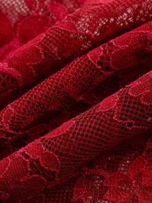 SHEIN ICON 优雅性感纯色透明蕾丝细肩带吊带背心 - 酒紅色 - 查看 4