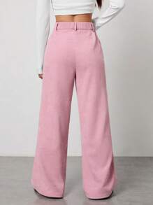 SHEIN PETITE 纯色休闲裤，简约风格，适合日常休闲穿着 - 粉色 - 查看 2