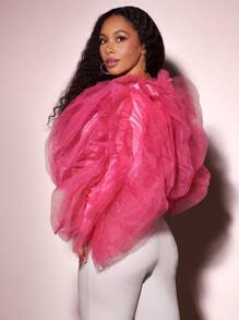 Vixey 雪纺层叠荷叶边长袖短款上衣，波西米亚风，夏季上衣