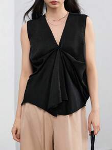 Dazy-Less Débardeur casual à torsion ample de couleur unie et style artistique pour femmes