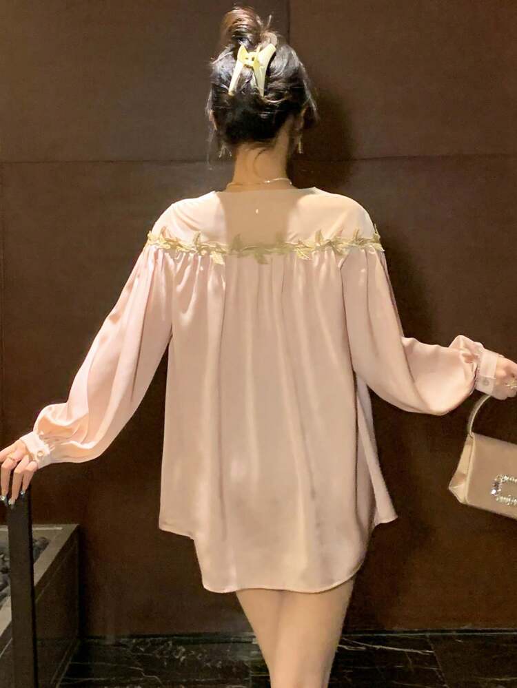 Women's Elegant Spring/Summer Mesh Lace Patchwork Loose Long Sleeve Shirt Boho