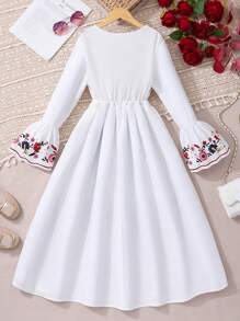 Rochie maxi Tween Girl, cu mâneci lanternă, cu decolteu în V, cu talie strânsă