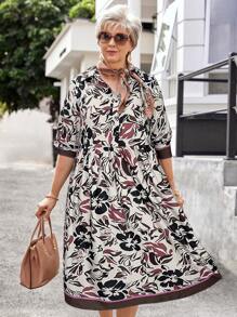 EMERY ROSE Plus Size Women Floral Print Long Sleeve Shirt Dress,Spring Dresses For Women - Brown - View 6
