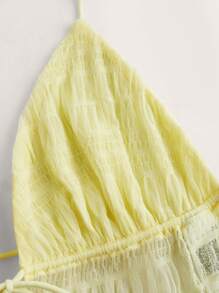 SHEIN ICON Split Hem Tie Backless Mesh Halter Y2k Top - Mustard Yellow - View 4