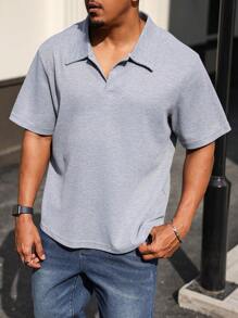 Manfinity Homme Plus Size Men's Solid Color Short Sleeve Minimalist Polo Shirt, Casual And Everyday Wear, For Golf