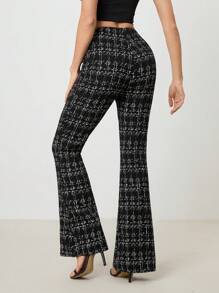 SHEIN Tall Women's Fashion Plaid Slim Flared Pants, Commuter Style - Black - View 2
