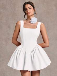 SHEIN BAE Váy ngắn nữ màu hồng trơn gợi cảm ngọt ngào lãng mạn dây mảnh khoét lưng nơ trang trí mùa xuân/hè, phong cách công chúa, thích hợp cho tiệc tốt nghiệp, những dịp trang trọng, tiệc cocktail, buổi hẹn hò lãng mạn, váy xếp lớp mùa thu/đông, tiệc tùng, hộp đêm, váy phù dâu cưới, váy dạ hội, váy Halloween, váy Giáng sinh - trắng - Xem 5