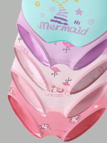 Young Girl 6 Pairs Retro-Style Cute Pixel Unicorn, Mermaid, Flamingo Print Panties Back To School Fashion