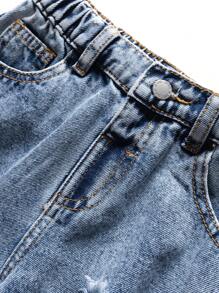 SHEIN Young Boy Distressed Stonewashed Ripped Frayed Loose Fit Blue Denim Jeans, For Kids Spring/Summer - Light Wash - View 4