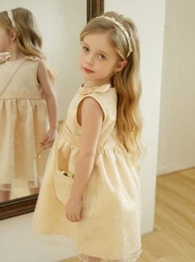 Fetă tânără Rochie A-Line Fără mâneci cu fundă 3D, elegantă, de culoare solidă
