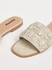 Styleloop 女士平底编织凉鞋，波西米亚度假风格 - 米色 - 查看 9