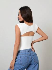 SHEIN PETITE Body de mujer con tirantes anchos y espalda descubierta - Blanco - Ver 2