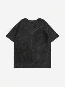 Flirla Plus Size Casual Washed Spider Print Short Sleeve T-Shirt - Black - View 2