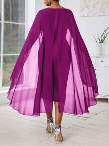 Fleurora 大码女式优雅斗篷结构蓝色透视正式晚礼服秋季女装四季蓝色连衣裙 - 紫色 - 查看 3