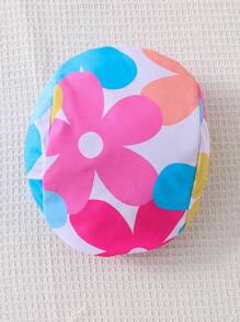 SHEIN Leap Crew Young Girl Ditsy Floral Rash Guard Swimsuit With Hat - White - View 6