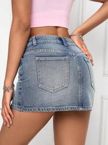 SHEIN PETITE Minifalda vaquera informal lavada, de ajuste slim