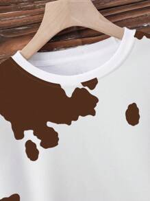 INAWLY 大码女式奶牛印花长袖休闲圆领卫衣，适合毕业季、返校季、教师节等场合，秋冬季节也可穿着。 - 白色 - 查看 4