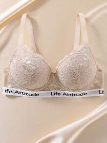 EasyFave Women's Letter, Floral & Lace Detail Bra - Apricot - View 2