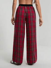 SHEIN Tall 女款 Y2K 红黑格子阔腿裤，街头时尚风格 - 紅色 - 查看 2