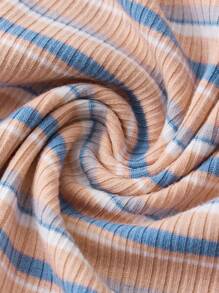 Slaydiva Tween Girls Casual Multicolor Striped Knit High Neck Long Sleeve Sweater - Baby Pink - View 4