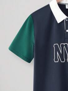 SHEIN Leap Crew 1 Pc Teen Boy Fitted College Patchwork Contrast Lapel Graphic Polo Shirt Spring Wear; Teen Boys' Clothing; Teen Boy' Jackets, Spring Back To School - Multicolor - View 5