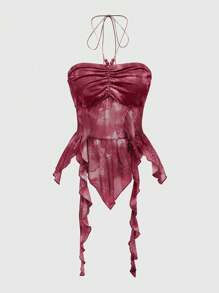 ROMWE Fairycore Top de tirantes con cuello halter, dobladillo asimétrico y estampado de paisley para mujer