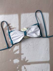 SHEIN Swim Women's Spring Break 2025 Floral Embellished Bikini Top, For Summer Beach Vacation - Teal Blue - View 2