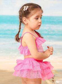 Young Girl Solid Color Patchwork Minimalist Bikini Top And Bottom Swimming Suit Set