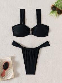 Swim SXY Women's Summer Bikini Swimwear 2 Pieces Set, U-Neck Strappy, Thong Bottom, Beach & Vacation Beachwear