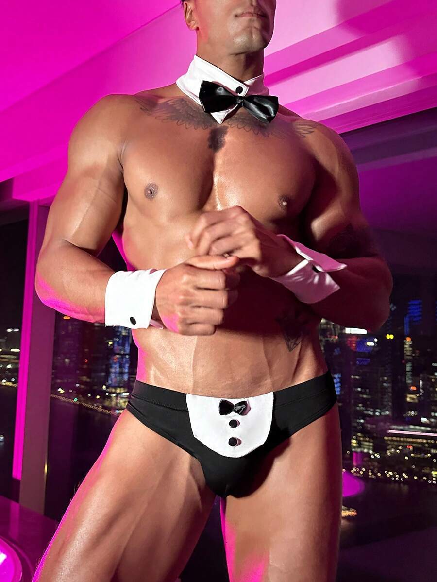 Men's Bowknot Costume Set (Underwear, 2Pcs Gloves, Collar) Sexy Halloween