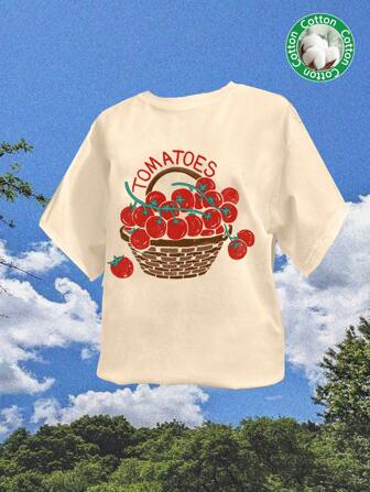 Tseoso T-shirt ample pour femme à manches courtes et col rond, motif tomate décontracté, en coton mélangé, convient à l'été