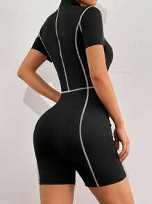 Muchica Women's Zipper Placket Sleeveless Romper Unitard - Black - View 2