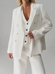 SHEIN Unity Women's Solid Color Casual Loose Blazer - White - View 6