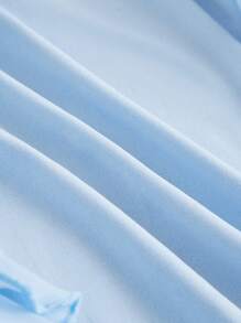 SHEIN MOD 夏季浪漫浅蓝色荷叶边丝带和 3D 花朵系带领上衣夏季女式上衣音乐会女式性感露背上衣 - 淺藍色 - 查看 4