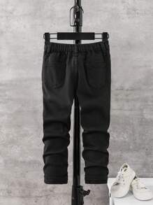 SHEIN Young Boy Ripped Frayed Elastic Waist Jeans - Black - View 2