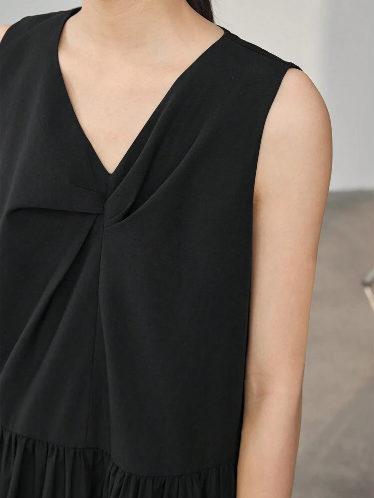 Women's Asymmetric Twist Sleeveless Straight Midi Dress, Simple Casual Business Design