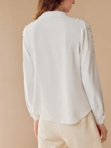 MOTF PREMIUM FAUX PEARL BEADED BUTTON UP SHIRT - White - View 8